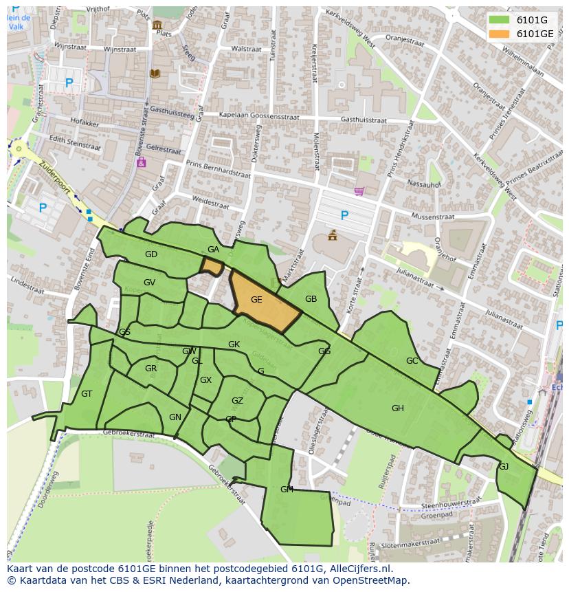 Afbeelding van het postcodegebied 6101 GE op de kaart.