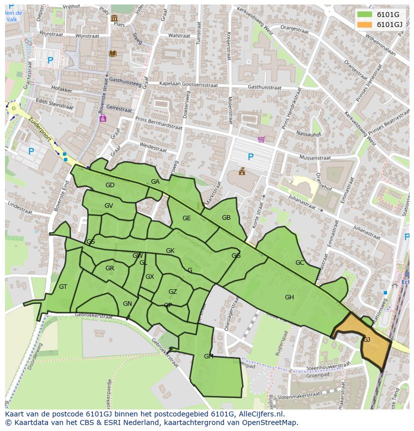Afbeelding van het postcodegebied 6101 GJ op de kaart.
