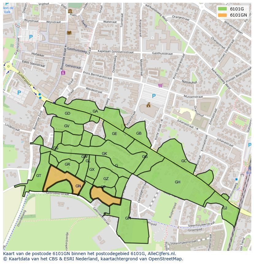Afbeelding van het postcodegebied 6101 GN op de kaart.