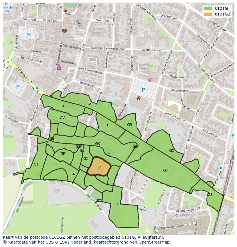 Afbeelding van het postcodegebied 6101 GZ op de kaart.