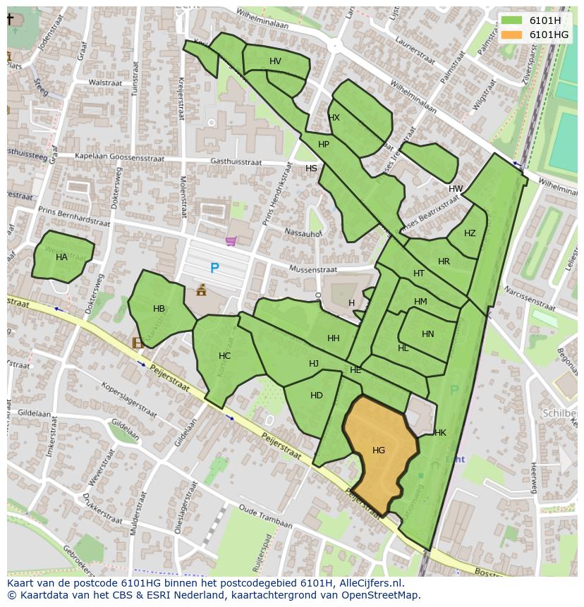 Afbeelding van het postcodegebied 6101 HG op de kaart.