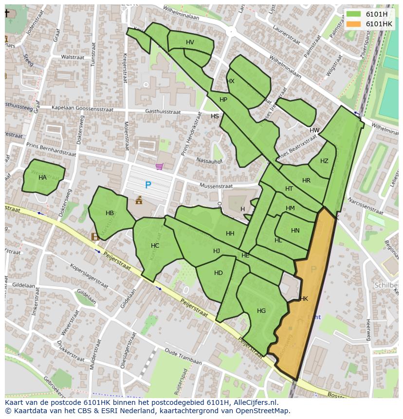 Afbeelding van het postcodegebied 6101 HK op de kaart.