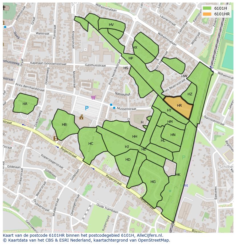 Afbeelding van het postcodegebied 6101 HR op de kaart.
