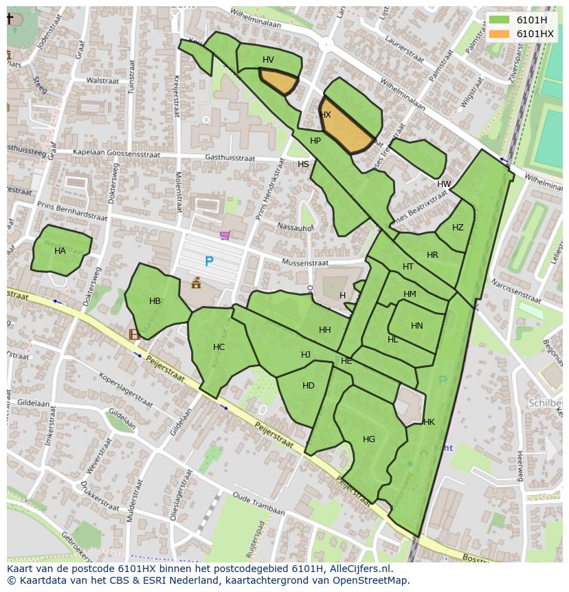 Afbeelding van het postcodegebied 6101 HX op de kaart.