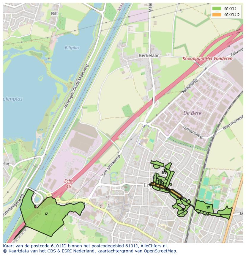 Afbeelding van het postcodegebied 6101 JD op de kaart.