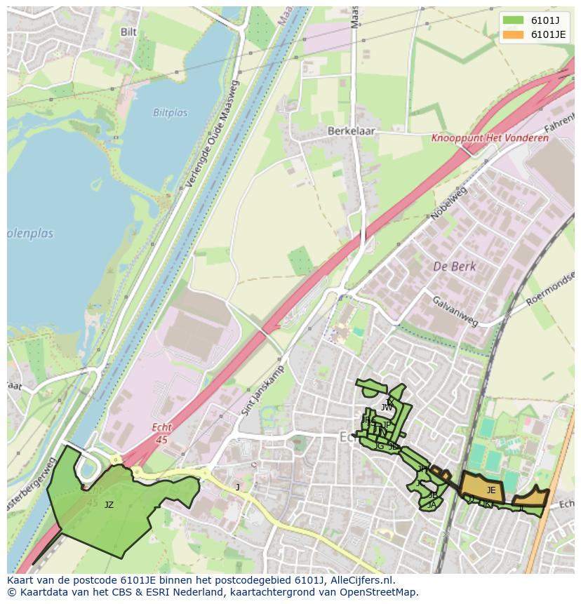 Afbeelding van het postcodegebied 6101 JE op de kaart.