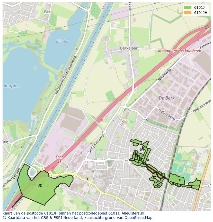 Afbeelding van het postcodegebied 6101 JH op de kaart.