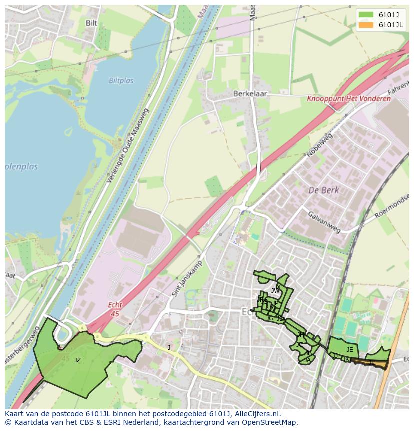 Afbeelding van het postcodegebied 6101 JL op de kaart.