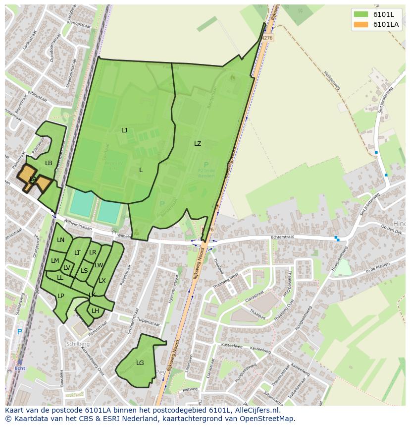 Afbeelding van het postcodegebied 6101 LA op de kaart.