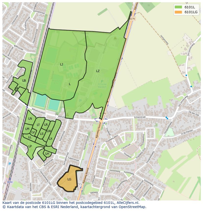 Afbeelding van het postcodegebied 6101 LG op de kaart.