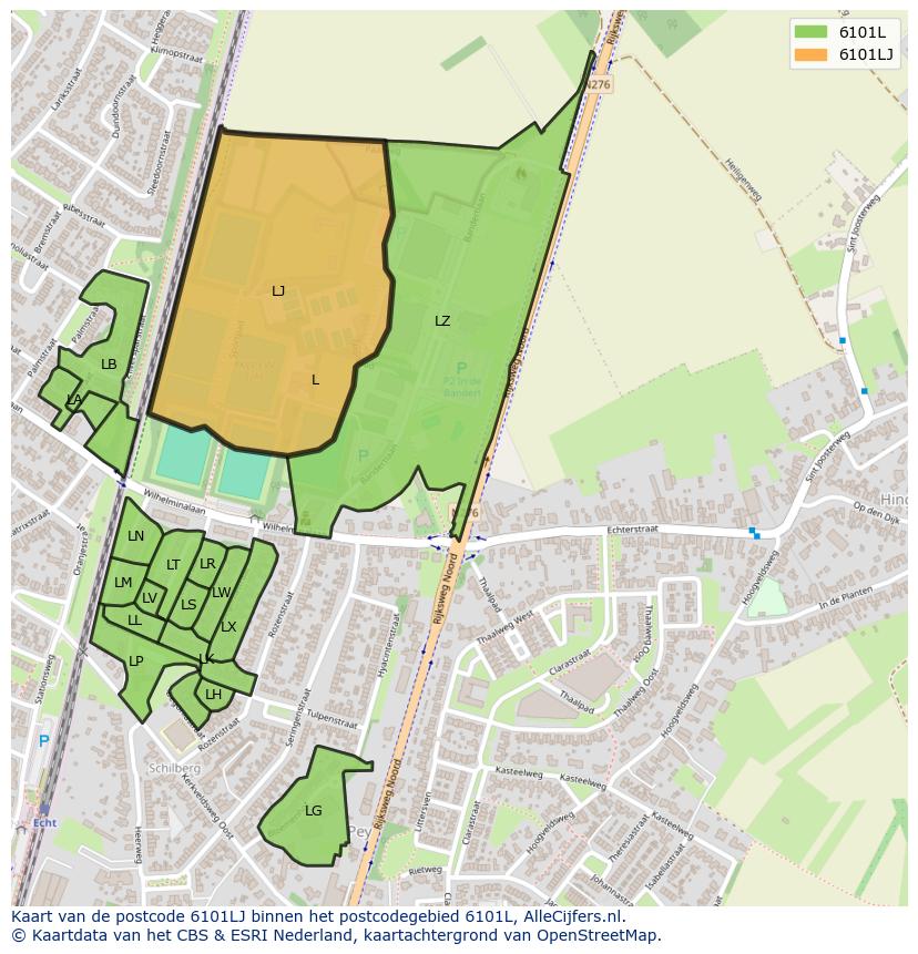 Afbeelding van het postcodegebied 6101 LJ op de kaart.