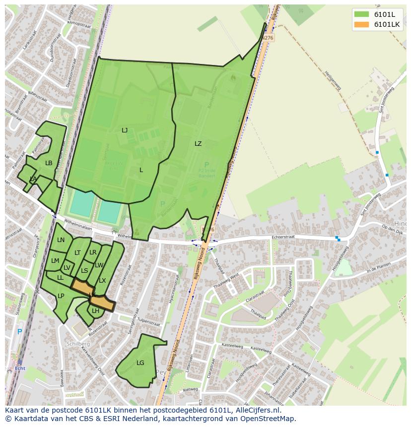 Afbeelding van het postcodegebied 6101 LK op de kaart.