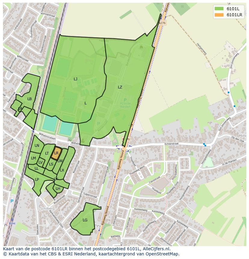 Afbeelding van het postcodegebied 6101 LR op de kaart.