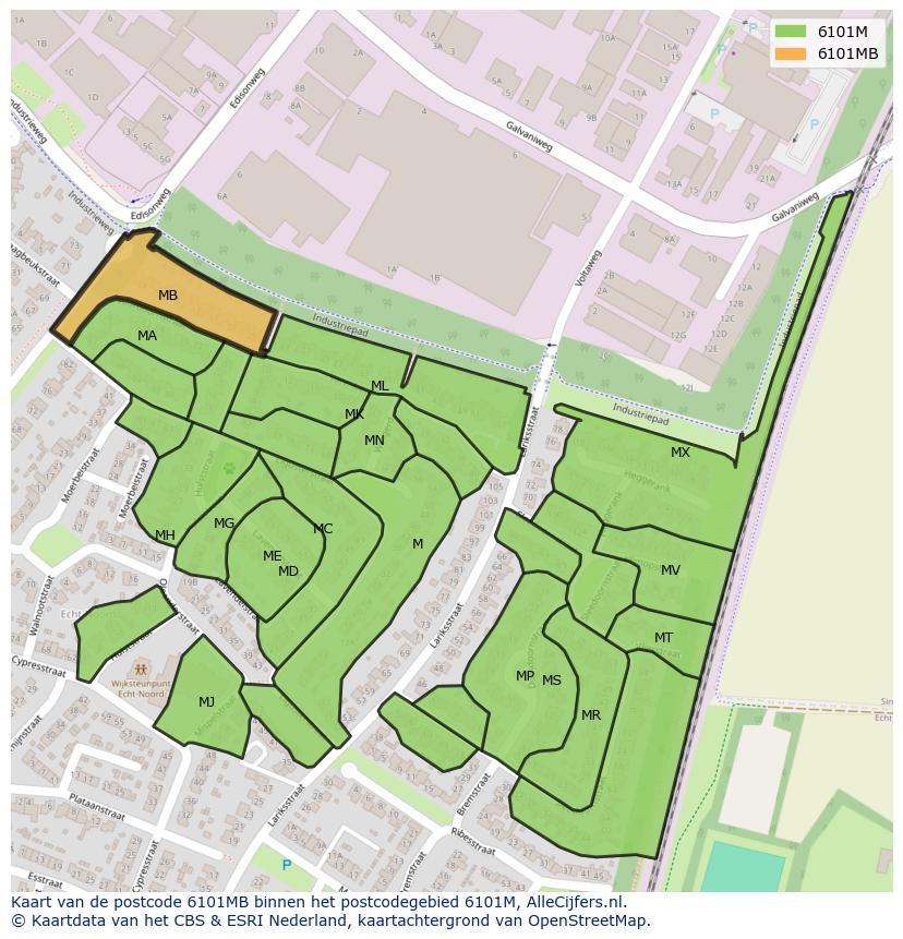 Afbeelding van het postcodegebied 6101 MB op de kaart.