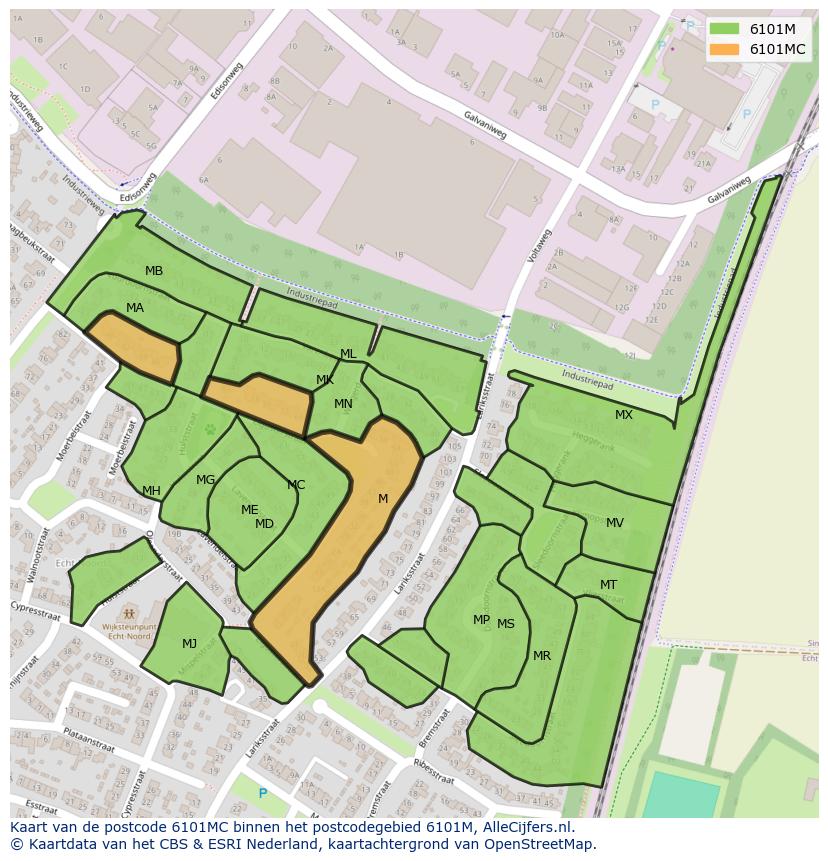 Afbeelding van het postcodegebied 6101 MC op de kaart.