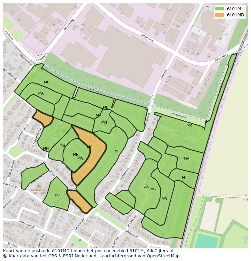 Afbeelding van het postcodegebied 6101 MD op de kaart.