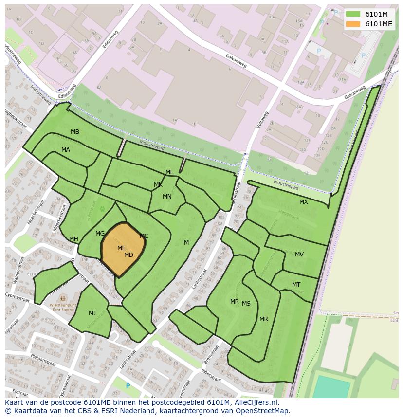 Afbeelding van het postcodegebied 6101 ME op de kaart.