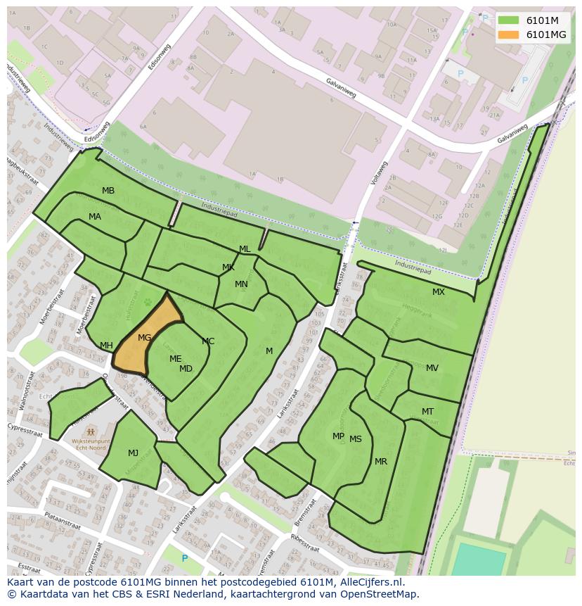 Afbeelding van het postcodegebied 6101 MG op de kaart.