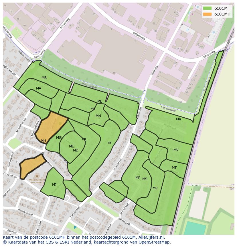 Afbeelding van het postcodegebied 6101 MH op de kaart.