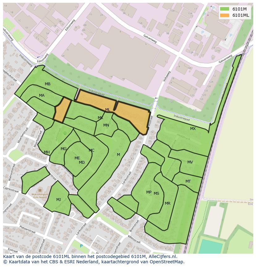 Afbeelding van het postcodegebied 6101 ML op de kaart.