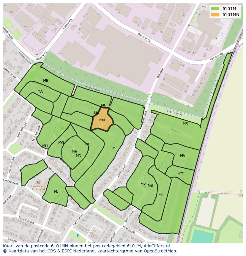 Afbeelding van het postcodegebied 6101 MN op de kaart.
