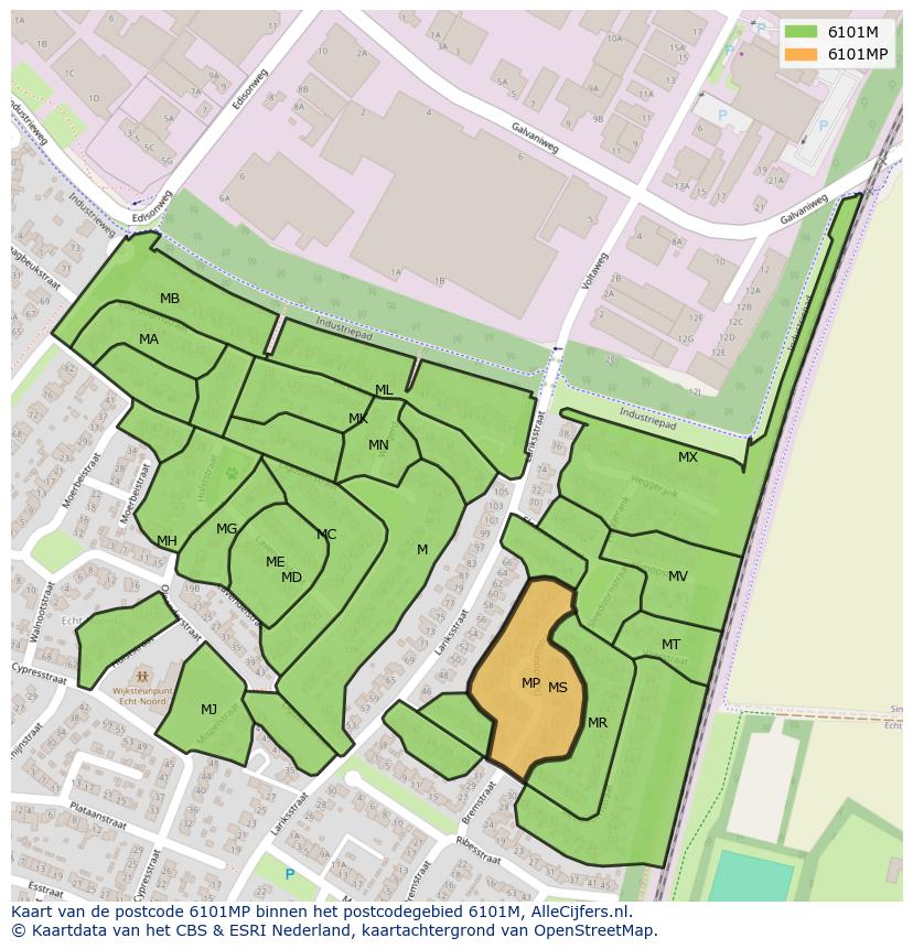 Afbeelding van het postcodegebied 6101 MP op de kaart.