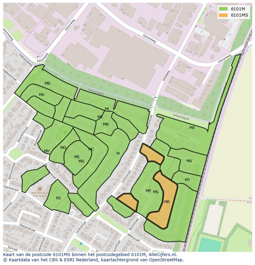 Afbeelding van het postcodegebied 6101 MS op de kaart.