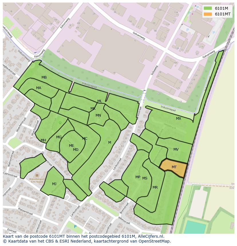 Afbeelding van het postcodegebied 6101 MT op de kaart.