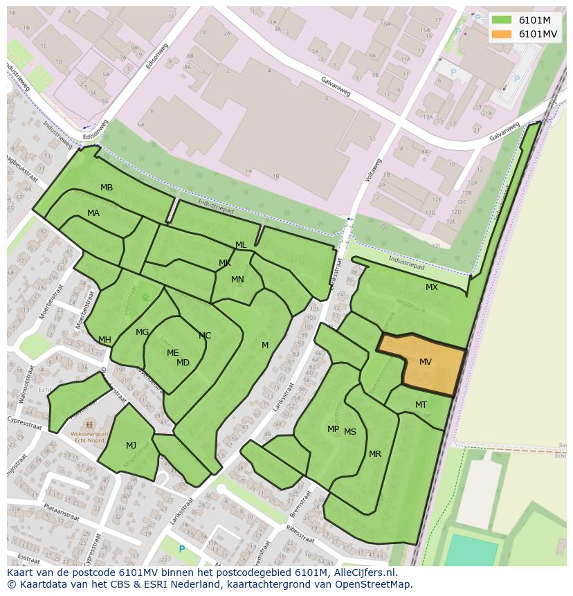 Afbeelding van het postcodegebied 6101 MV op de kaart.