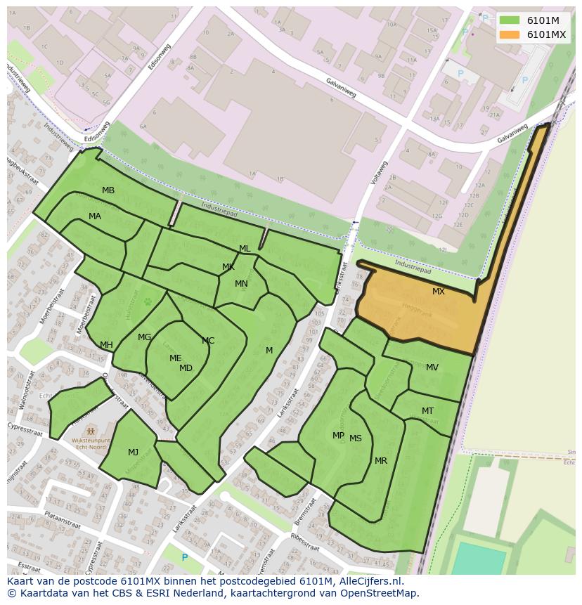 Afbeelding van het postcodegebied 6101 MX op de kaart.