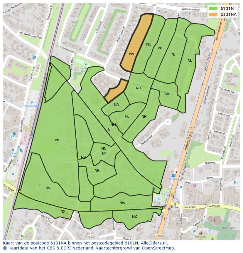 Afbeelding van het postcodegebied 6101 NA op de kaart.