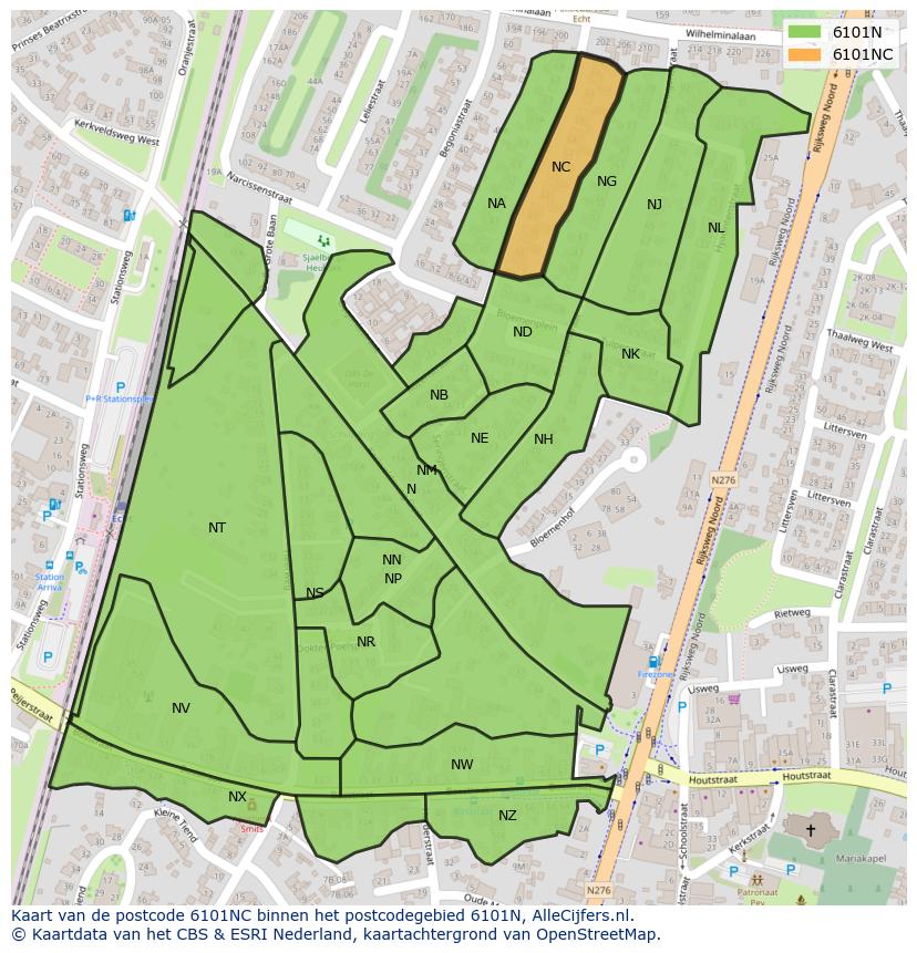 Afbeelding van het postcodegebied 6101 NC op de kaart.