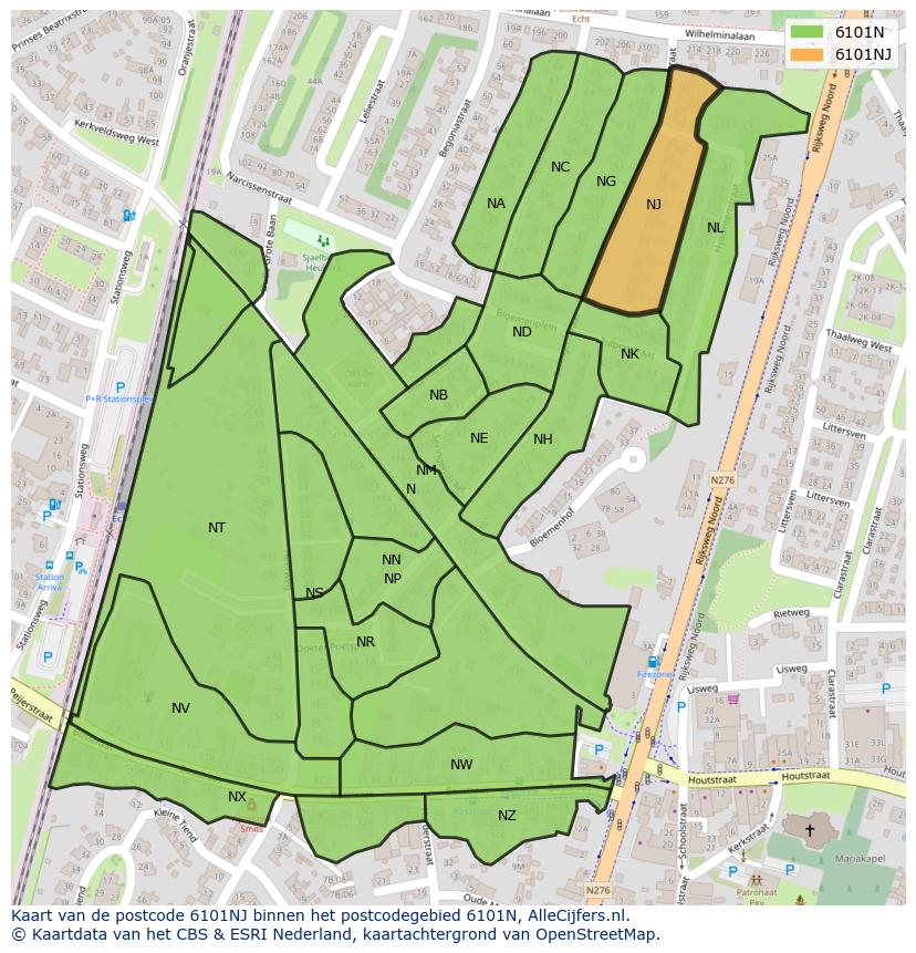 Afbeelding van het postcodegebied 6101 NJ op de kaart.