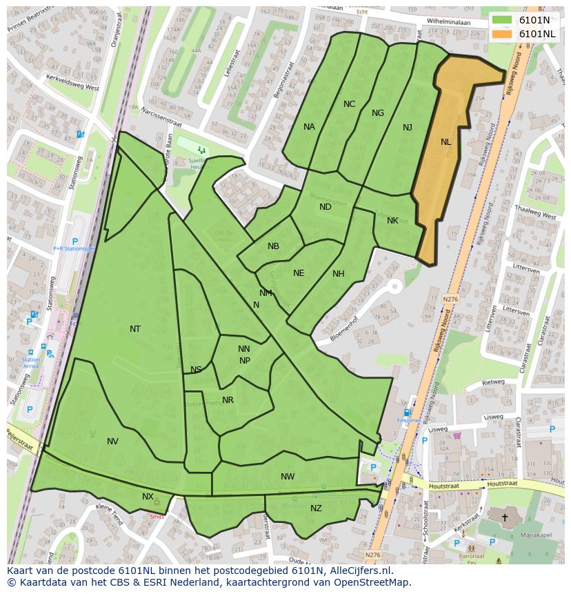 Afbeelding van het postcodegebied 6101 NL op de kaart.