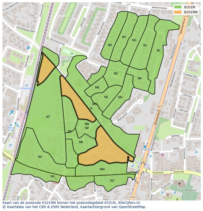 Afbeelding van het postcodegebied 6101 NN op de kaart.
