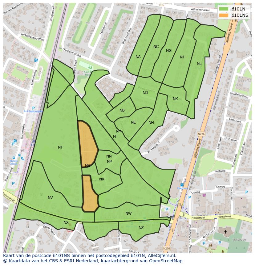Afbeelding van het postcodegebied 6101 NS op de kaart.