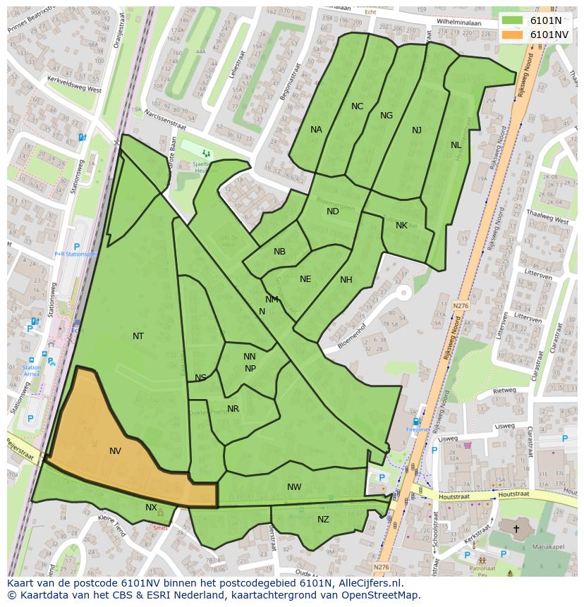 Afbeelding van het postcodegebied 6101 NV op de kaart.