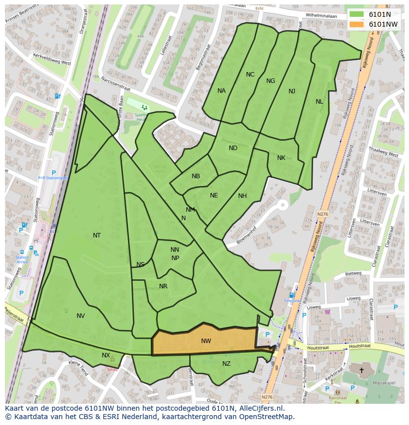 Afbeelding van het postcodegebied 6101 NW op de kaart.