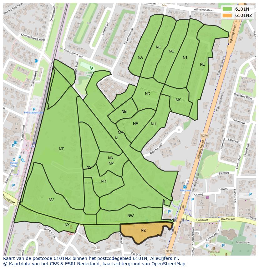 Afbeelding van het postcodegebied 6101 NZ op de kaart.