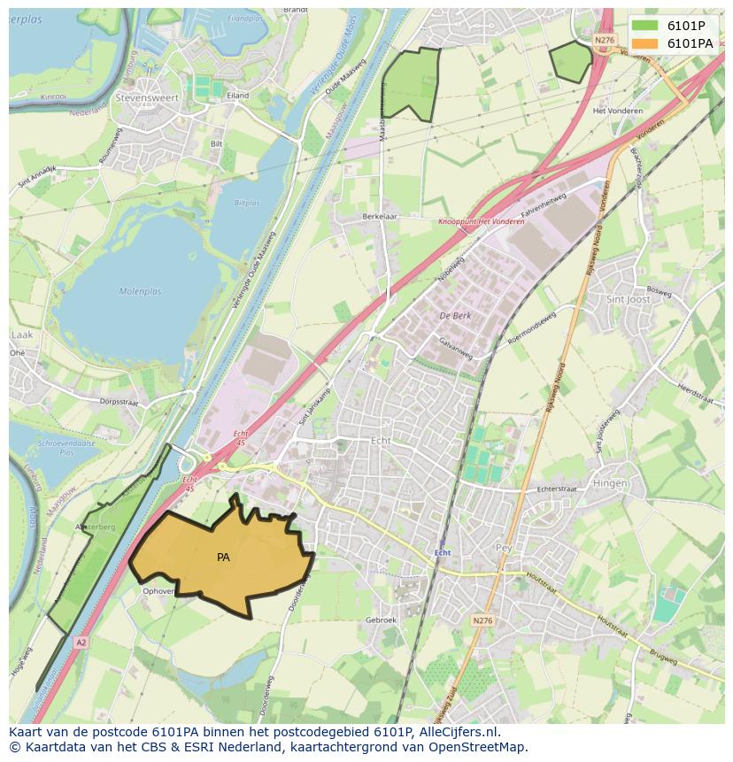 Afbeelding van het postcodegebied 6101 PA op de kaart.
