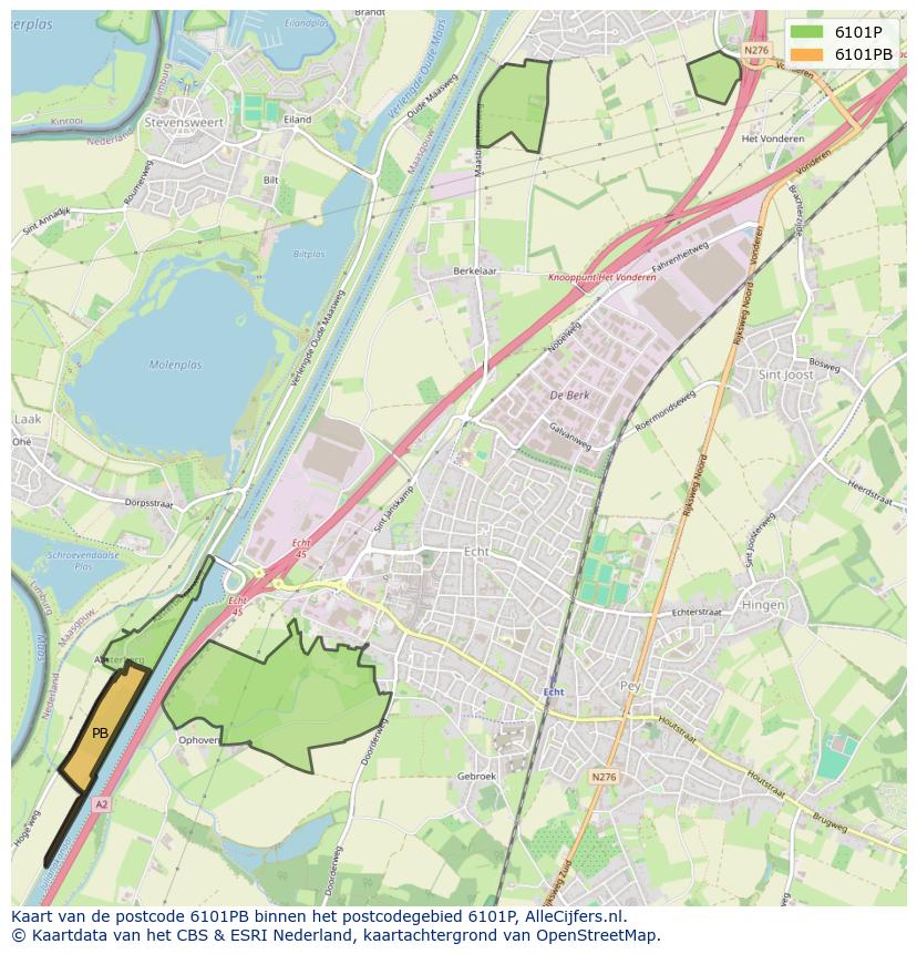 Afbeelding van het postcodegebied 6101 PB op de kaart.