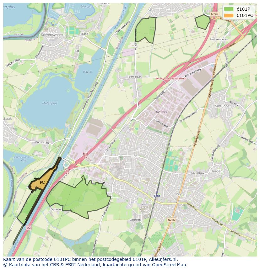 Afbeelding van het postcodegebied 6101 PC op de kaart.
