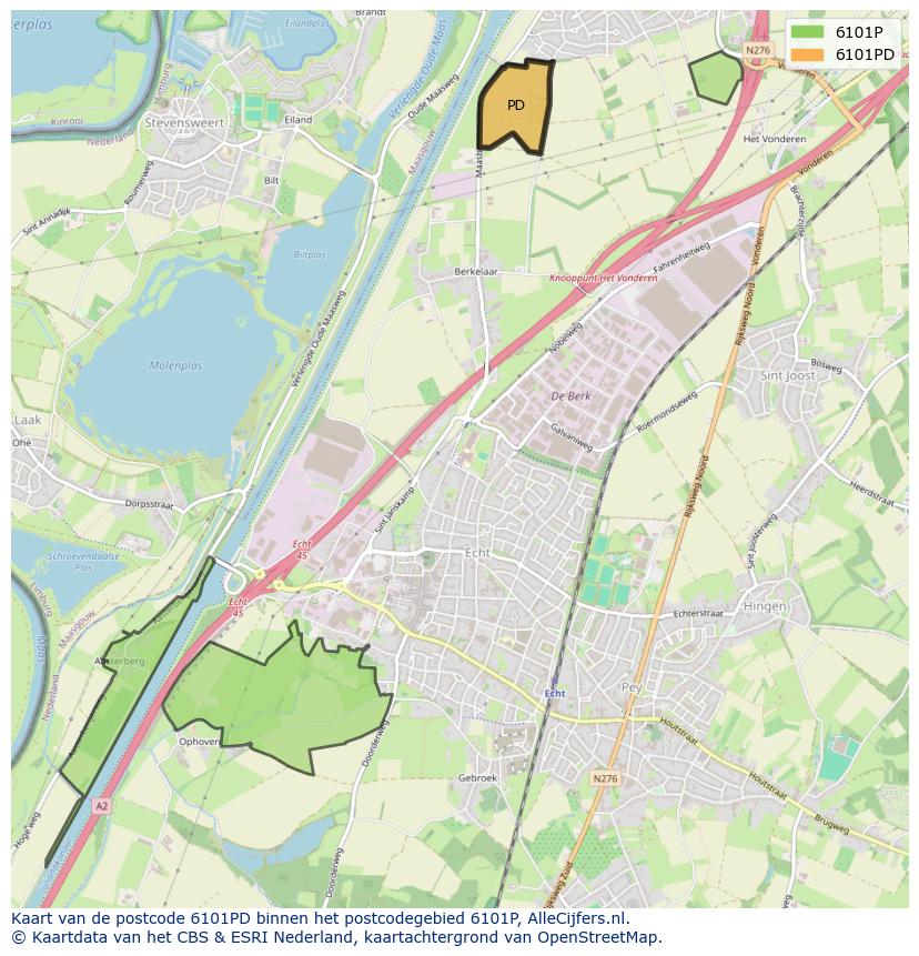Afbeelding van het postcodegebied 6101 PD op de kaart.