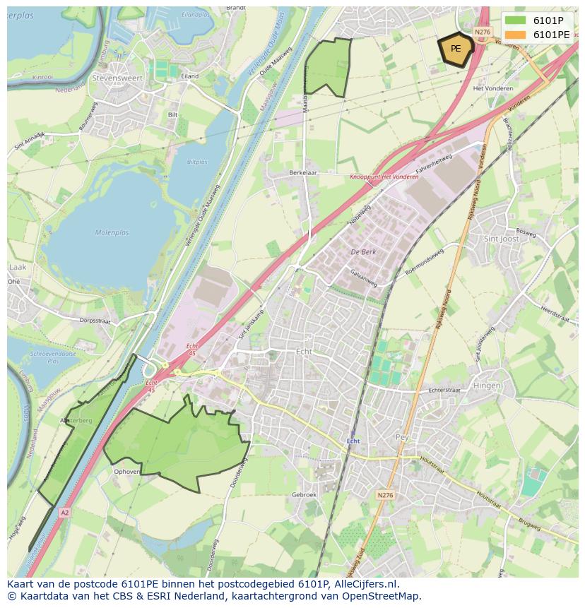 Afbeelding van het postcodegebied 6101 PE op de kaart.