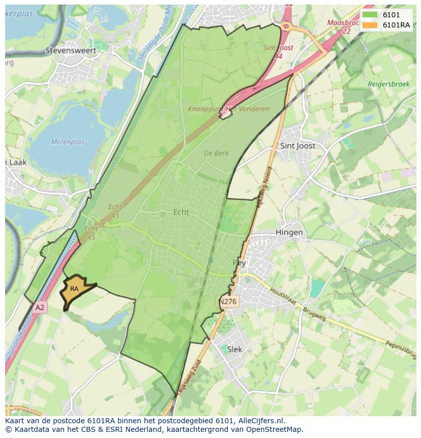 Afbeelding van het postcodegebied 6101 RA op de kaart.