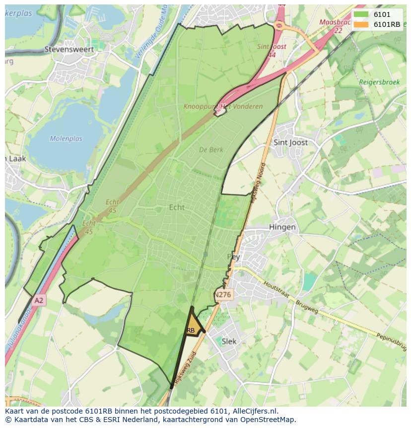 Afbeelding van het postcodegebied 6101 RB op de kaart.