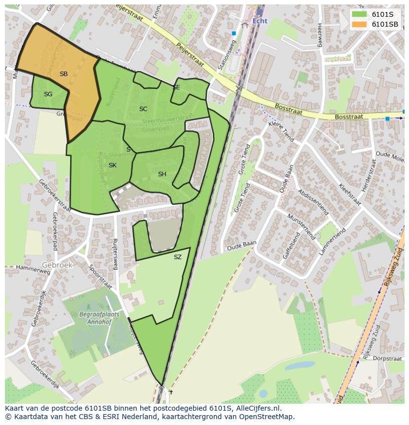 Afbeelding van het postcodegebied 6101 SB op de kaart.