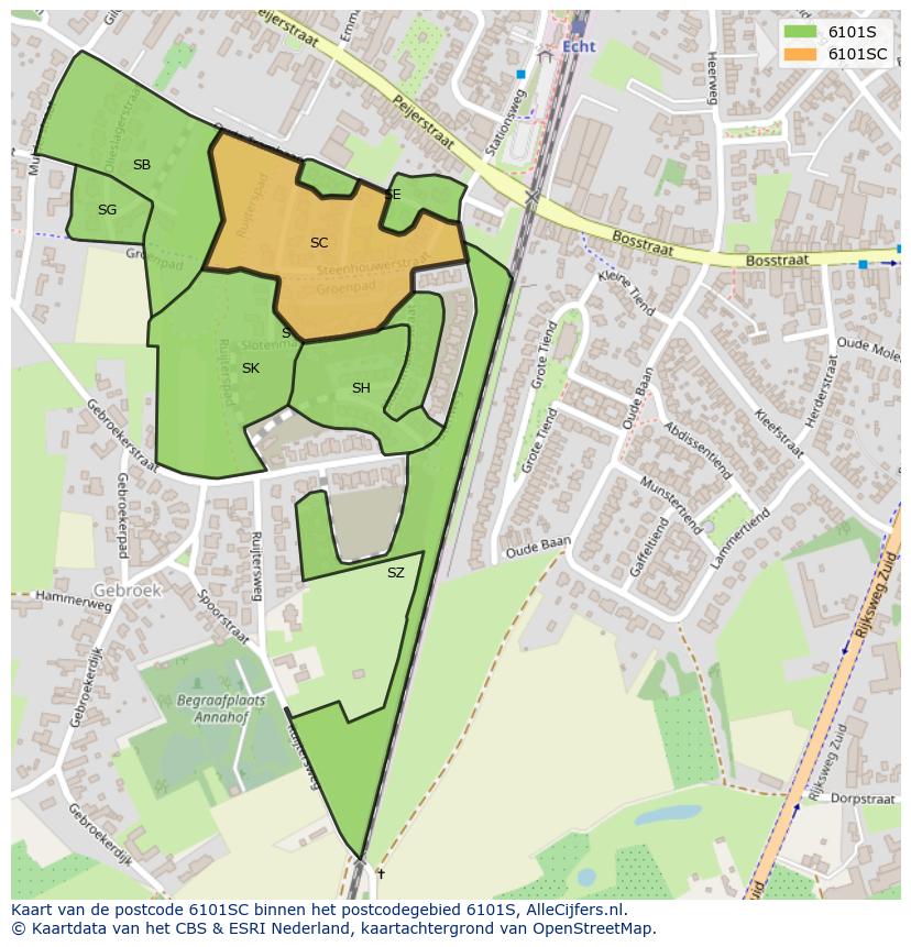 Afbeelding van het postcodegebied 6101 SC op de kaart.