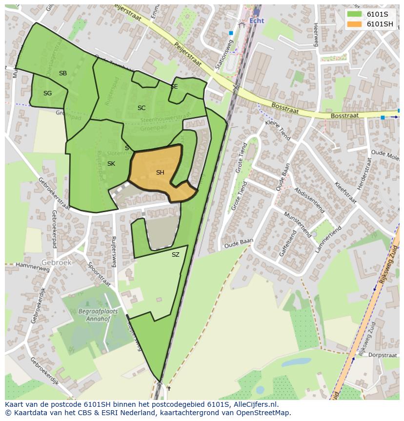 Afbeelding van het postcodegebied 6101 SH op de kaart.