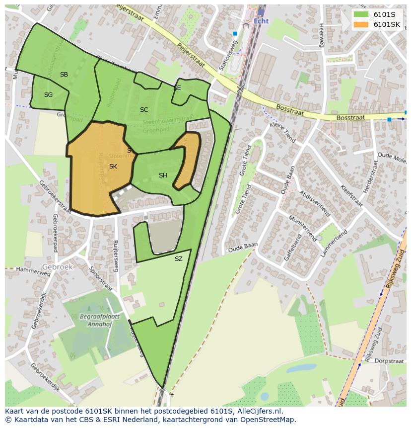 Afbeelding van het postcodegebied 6101 SK op de kaart.